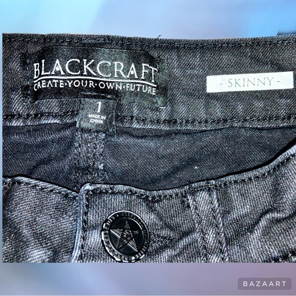 ☔️ Blackcraft Pentagram Zipper Black Coated Skinny Jeans - Picture 9 of 13